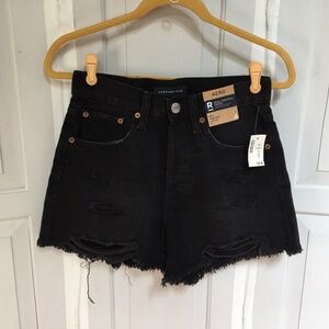Aeropostale "90's High Rise Cutoffs" Distressed Black Denim Shorts